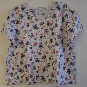 Owl Scrub Top Nurse Veterinarian Scrubs Size 3XG